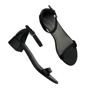 Stuart Whitman Nudist June Black Leather Sandal block Heel Size 9 minimalist